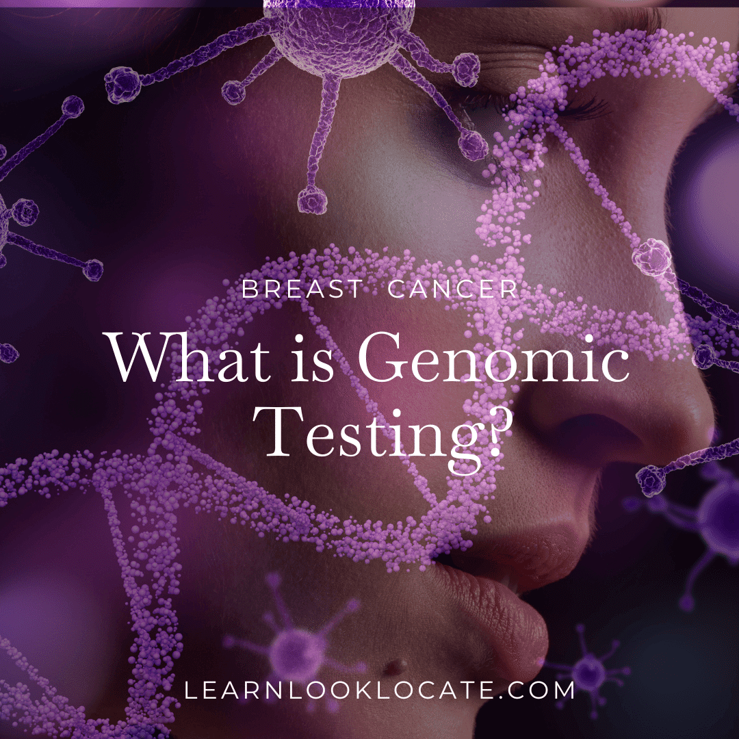 Close up of a woman with text on top saying what is genomic testing