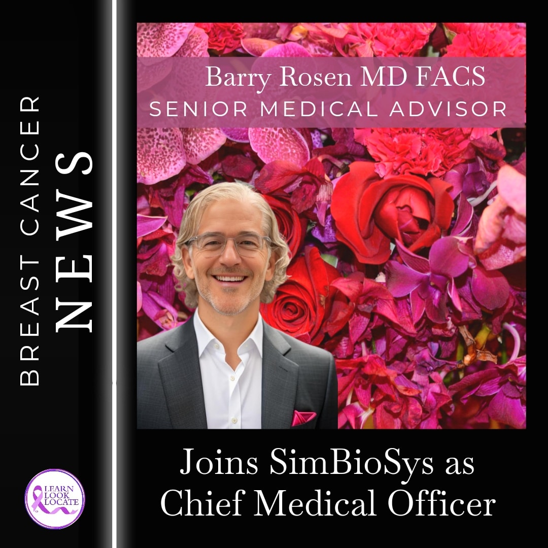 flowers background. dr.rosen's smiling face at the bottom left. Breast cancer news. " Dr.Rosen joins SynbioSys as a chief medical officer.