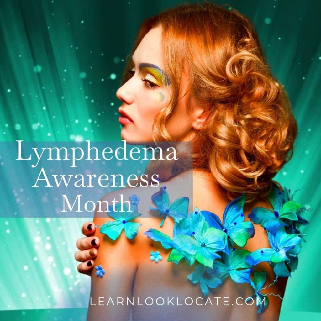 picture of a woman with orange hair, "lymphedema awareness month", learnlooklovate.com